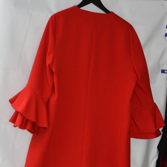 Red Woman's Coat Ruffle Sleeves Zara SZ 12 - Picture 5 of 8